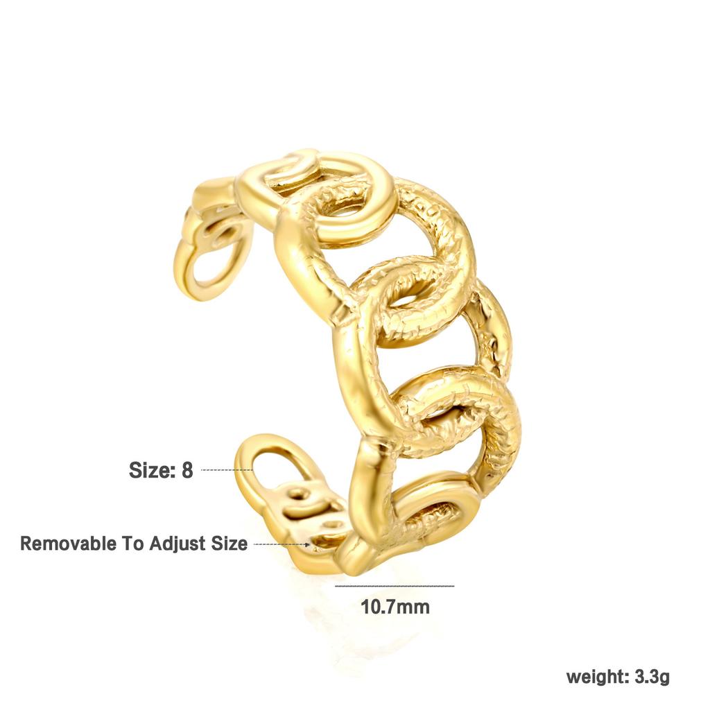 Fashion Hollow Geometric Adjustable Open Ring High-End Gold Tone Ring