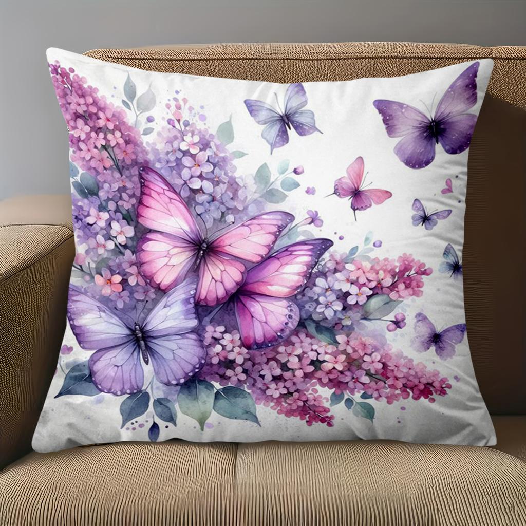 1 pieces -2D flat printing Lilac And Butterfly Patterned Decorative Throw Pillows Polyester pillowcase, sofa  cushion cov