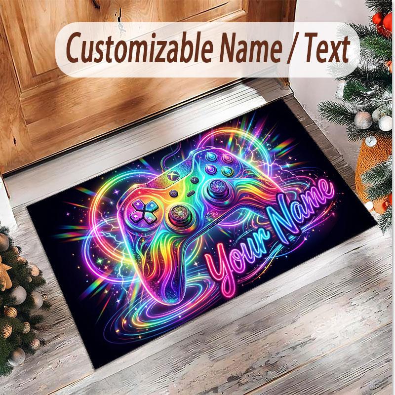Game Controller Theme Soft Crystal Velvet Rug Custom Name & Text Print Non Slip Floor Rug for Bedroom Living Room