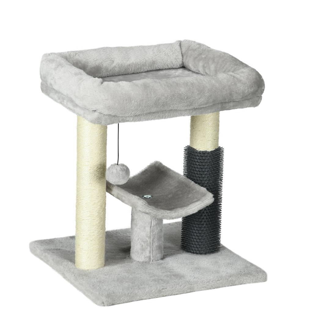 48cm Cat Tree with Scratching Posts, Bed, Perch, Self Groomer, Toy - Grey