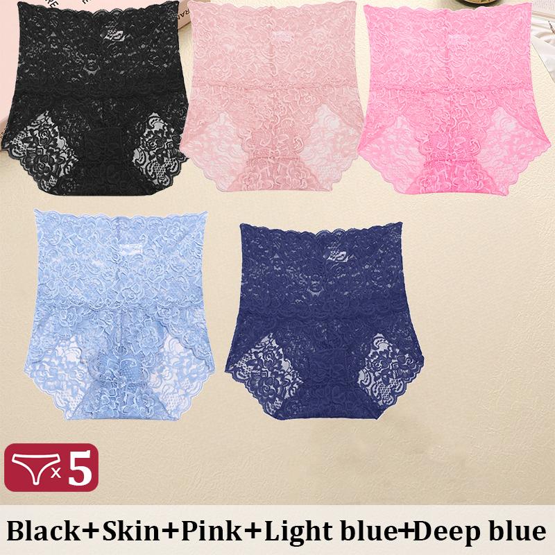 

FINETOO 5 шт./компл. сексуальные кружевные трусы с высокой посадкой, женские однотонные кружевные трусики с высокой талией и цветочным принтом, удобные треугольные трусики, эластичное нижнее белье S&5pcs