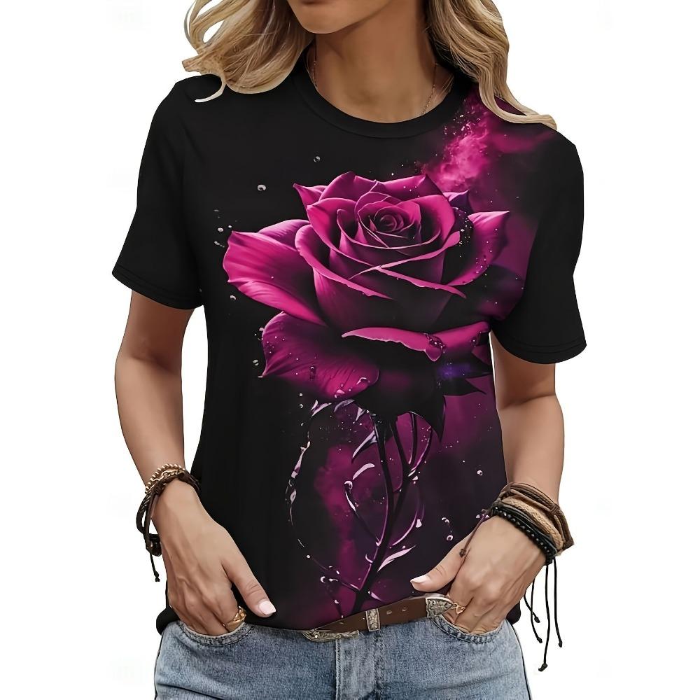 Sommer Gänseblümchen Blume Floral 3D Druck T-Shirts Damen Streetwear Lässig Kurzarm T-Shirt Rundhals T-Shirts Oberteile Damenbekleidung