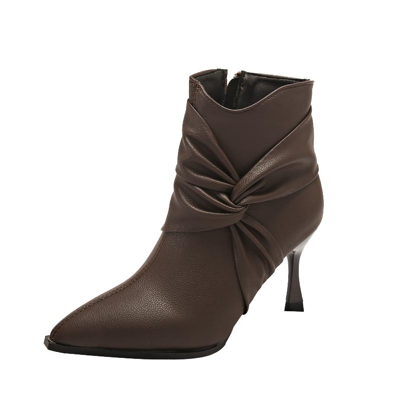 fashion New Pointed Toe Women Ankle Boots Slender Heel Outdoors Fashion 2024 High Quality Side Zipper Solid Color Women's Shoes