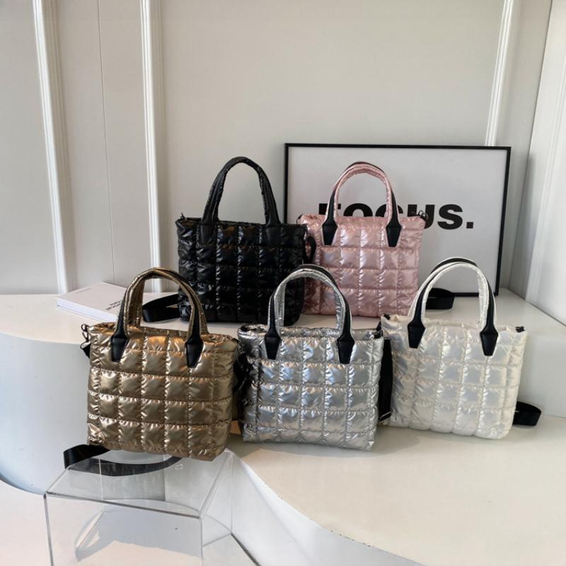 Internet Celebrity Cotton Quilted Padded Women's Handbags Nylon Solid Color Grid Female Shoulder Crossbody Bags Large Capacity Ladies Tote Bag Satchel