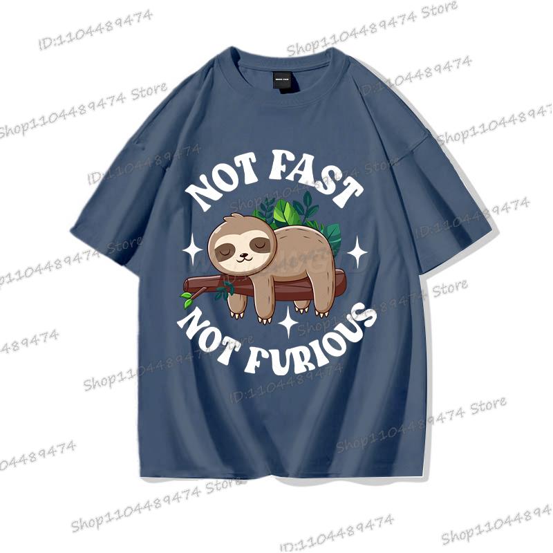 2025 Funny "Not Fast Not Furious" T-shirt Cartoon Lazy Sloth Men Women Cotton Tshirt Short Sleeve Graphics Trend Classics Tops