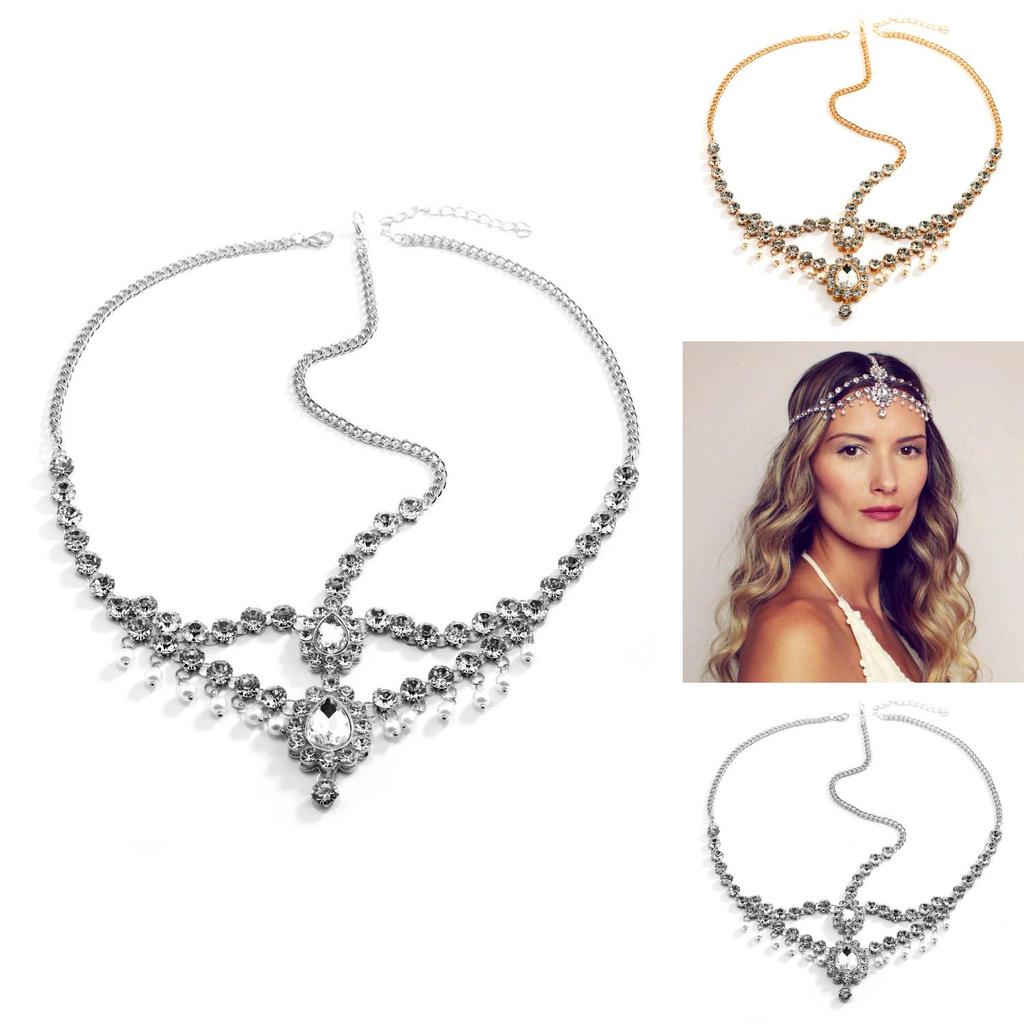 Bohemian Style Rhinestone Simulation Pearl Tassel Women Jewelry Headwear For Women And Girls