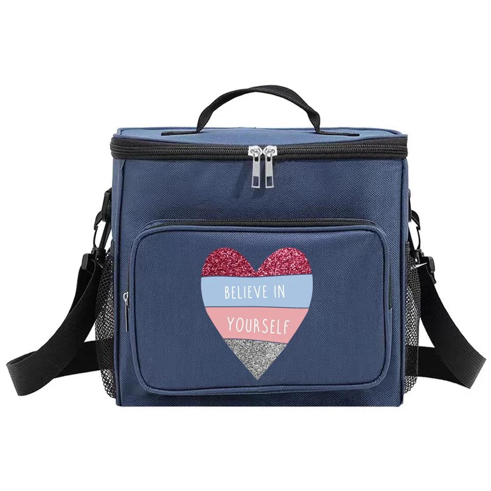 Thermal Organizer Handbag Insulated Lunch Bags Cooler Box for Student Portable Waterproof Camping Storage Boxes Love Printing