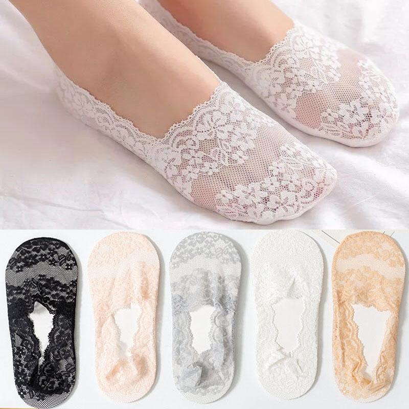 5 Pairs/Lot Summer Socks women's Lace Transparent Lolita Invisible Summer Thin Non-slip Short Ankle Black Low Cut Boat Sock
