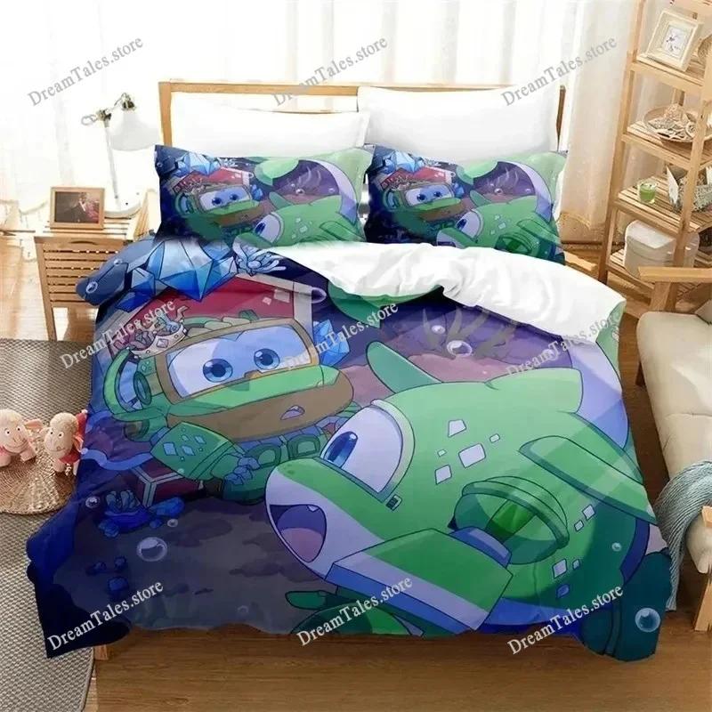 Cartoon Bedding Set Super Wings Duvet Cover Comforter Bed Set Quilt Cover Pillowcase,King Queen Twin Size Boys Girls Adults