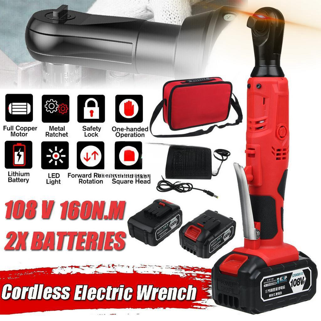 160N.m 100V-240V Rechargeable Right Angle Wrench With2 Battery Charger Kit Cordless Electric Wrench Ratchet Wrench Repair Tool