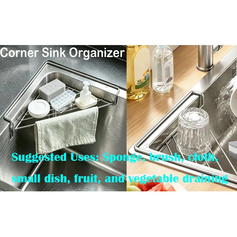 Stainless Steel Corner Sink Shelf With Triangular Open Wire Rack For Sponges Soap Plates Cups Dish Drying Rack Kitchen Counter