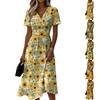 Women’s Short Sleeve V Neck Midi Dress with Sunflower Print Casual Loose Fit Summer Floral Patterned Dress for Daily Wear