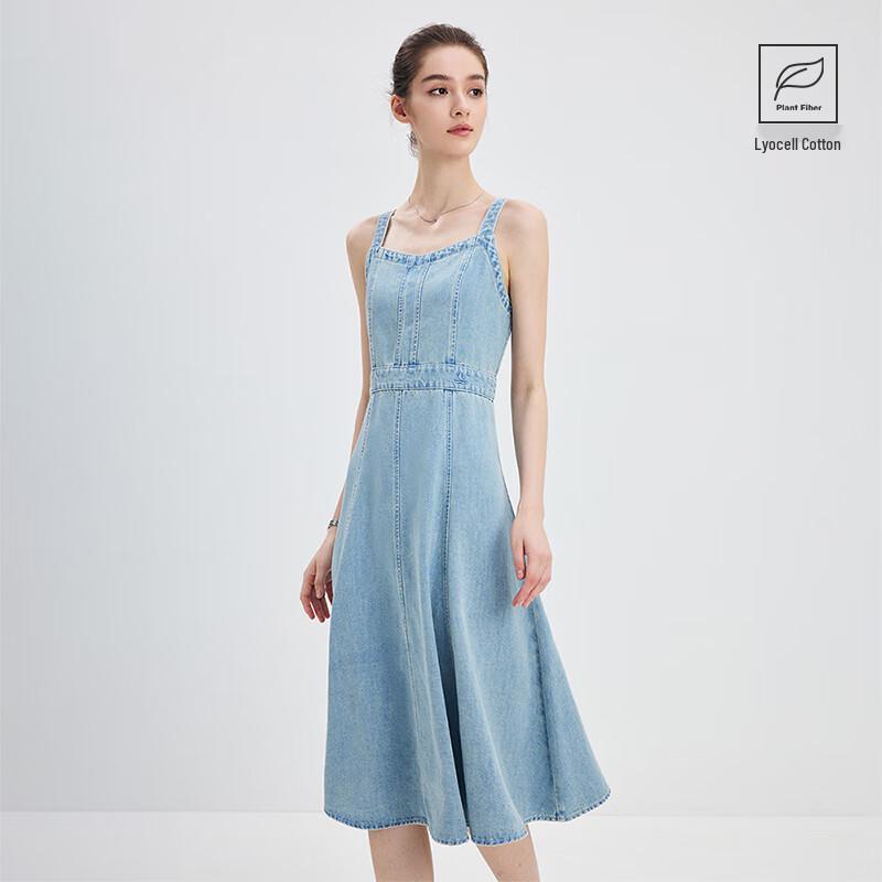 Navigare Women's Retro A-Line Denim Suspender Dress