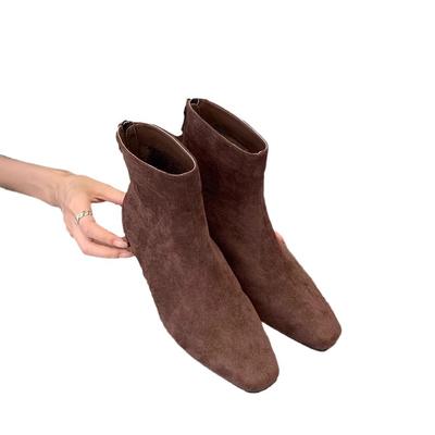 Vintage Suede Woman Stretch Slim Short Boot Casual Low Heel Shoes Autumn Ladies Party Mordern Ankle Shoes New