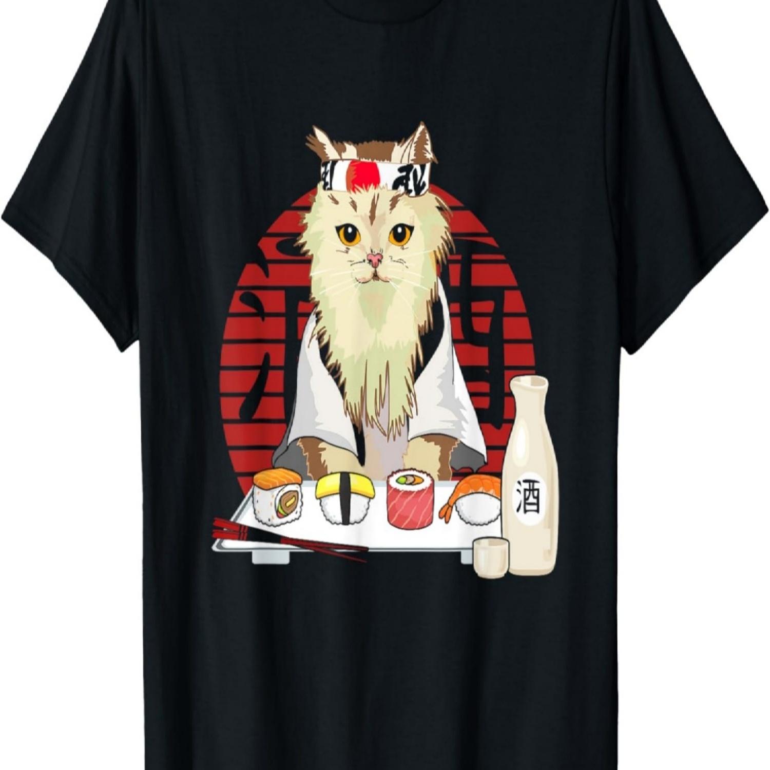 Sushi Cat  Cherry Blossom Persian Cat Vintage T-Shirt S чёрный