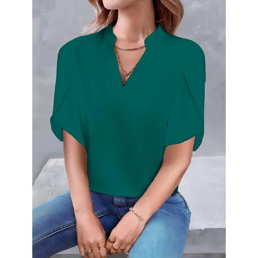 

YYFS женские модные повседневные летние весенние однотонные блузки и рубашки с короткими рукавами и v-образным вырезом с принтом XXL зелёный