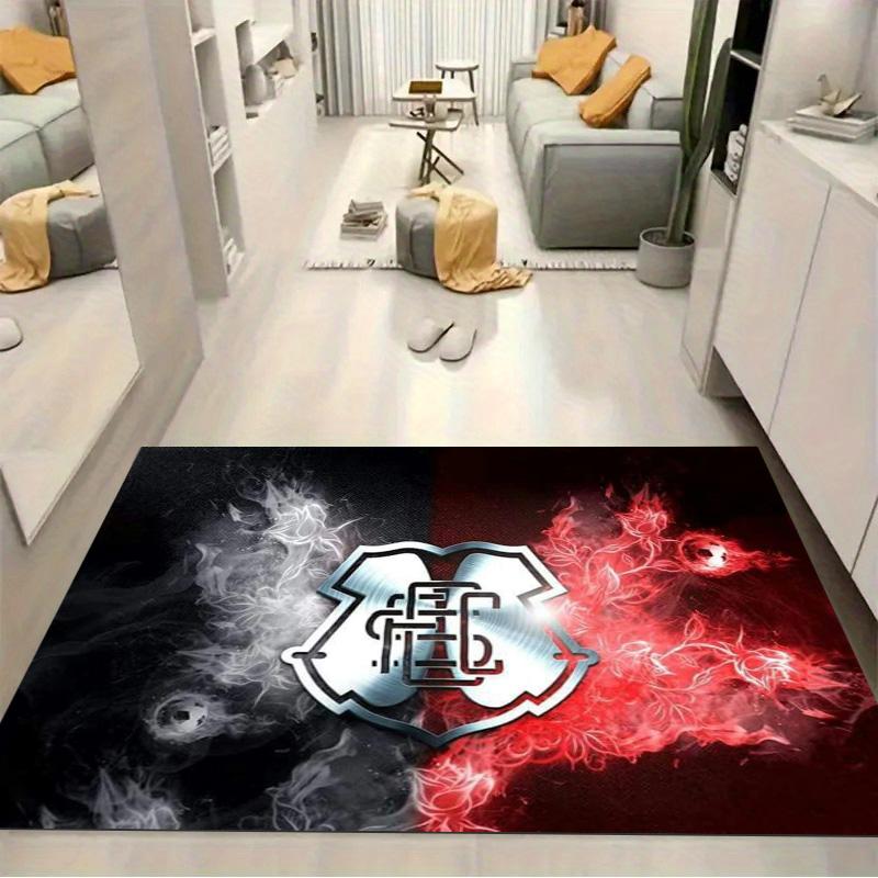 Sao Paulo FC Crest Red Smoke Rose Flame Print Area Rug Brazilian Soccer Fan Non Slip Rectangular Floor Mat Gaming Room Football Fan Decor Rug