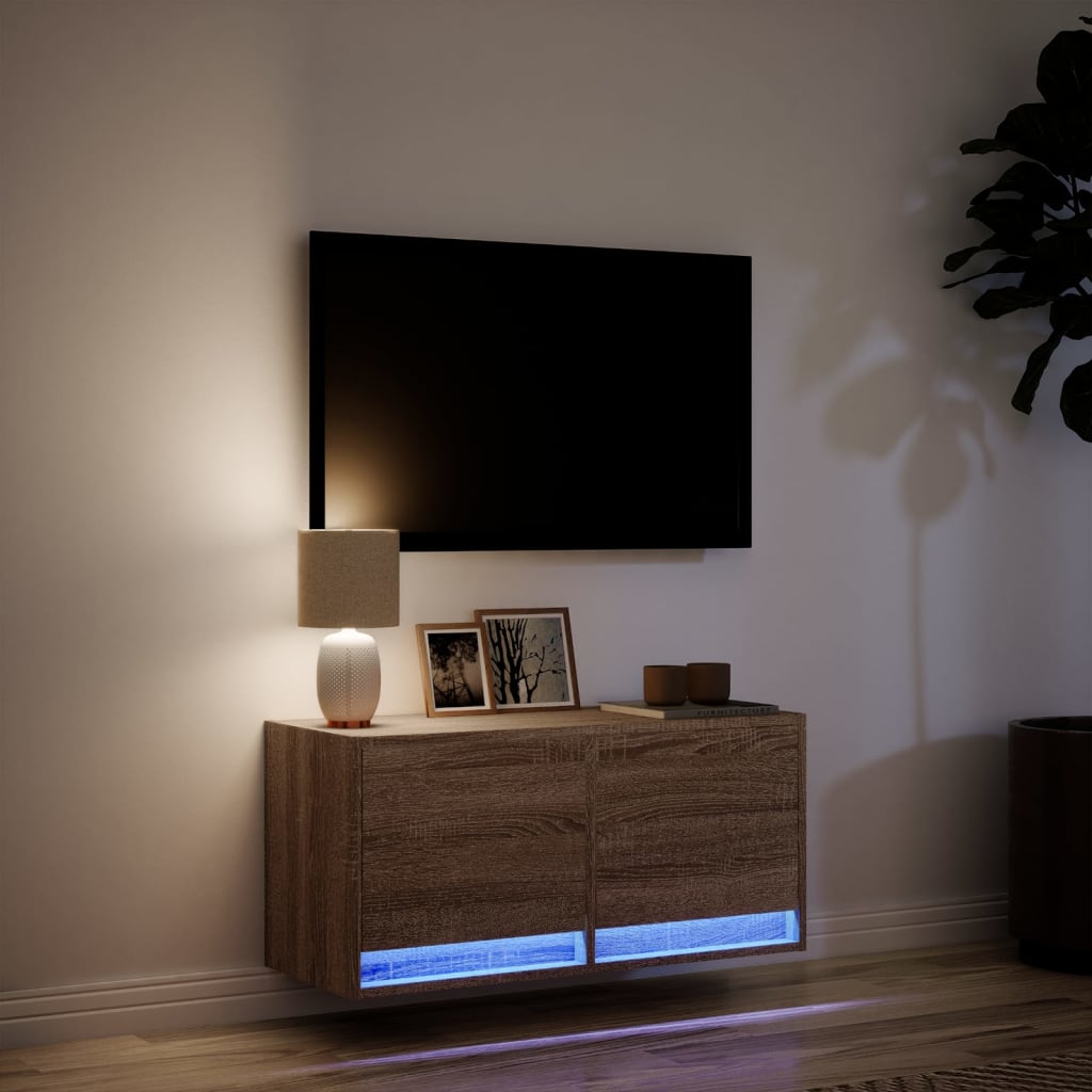 Vidaxl Ścienna Szafka Tv Z Led, Brązowy Dąb, 80X31X35 Cm
