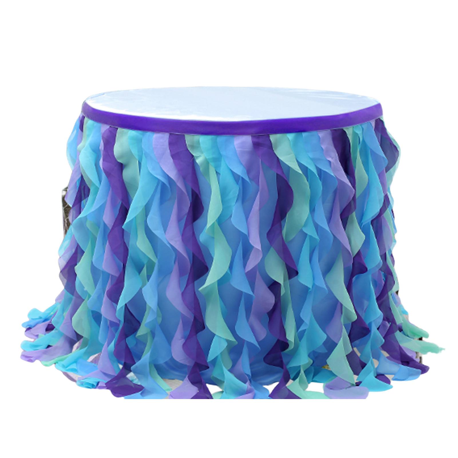 

New Mermaid Curly Willow Tulle Ruffle Table Skirt, Blue Tutu Table Skirt for Wedding Birthday Party Rectangle /Round Tables Фіолетовий
