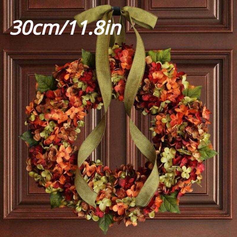 

Венок на День Благодарения, осенние цвета, дверной венок из гортензии, дверной висящий искусственный цветочный орнамент, осенний венок из гортензии 30cm/11.8in