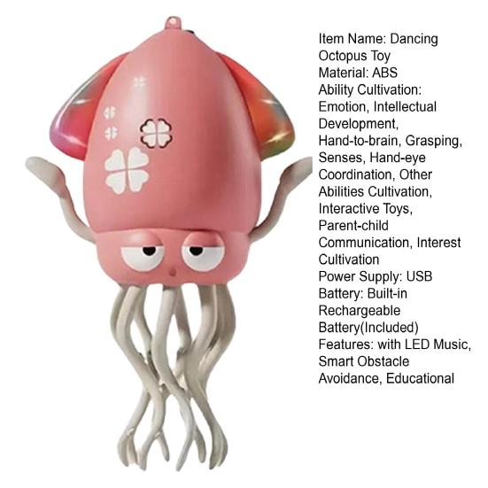 Electric Dancing Octopus Toy with LED Lights Music Smart Obstacle Avoidance Auto-Wiggling