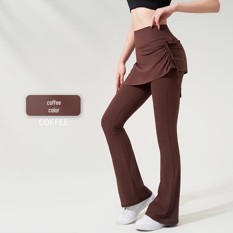 

Nude Feel High-Waist Butt-Lifting Yoga Skirt-Pants with Side Drawstring Extra Large кофейный