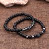 Matte Black Cubic Zirconia Ball & UFO Pendant Braided Bracelet Set