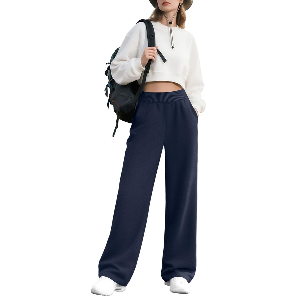 Women's Fashion Loose Solid Color With Pockets Elastic Waist Sports Casual Pants
