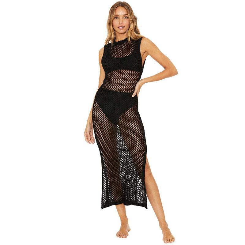 Abito Lungo Estivo da Donna Sexy con Schiena Scoperta e Traforato, Copricostume da Spiaggia per Vacanze al Mare