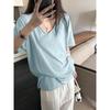 Korean Slack Snowflake Texture Curled V-neck Short-sleeved T-shirt Women's Summer New Lazy Wind Versatile Thin Top