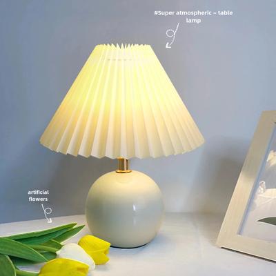 Creative Pleated Table Lamp Pleated Girl Bedroom Small Night Lamp Instagram Atmosphere Ceramic Bedside Table Lamp