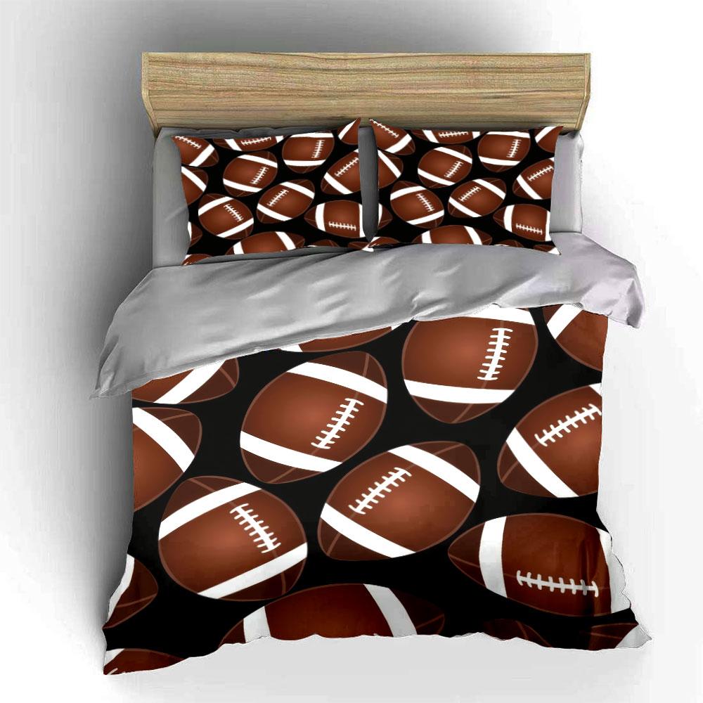 3Pcs Football Fan Bedding Set, All-Over Classic Football Print Duvet Cover, Sporty Teen Bedroom Decor