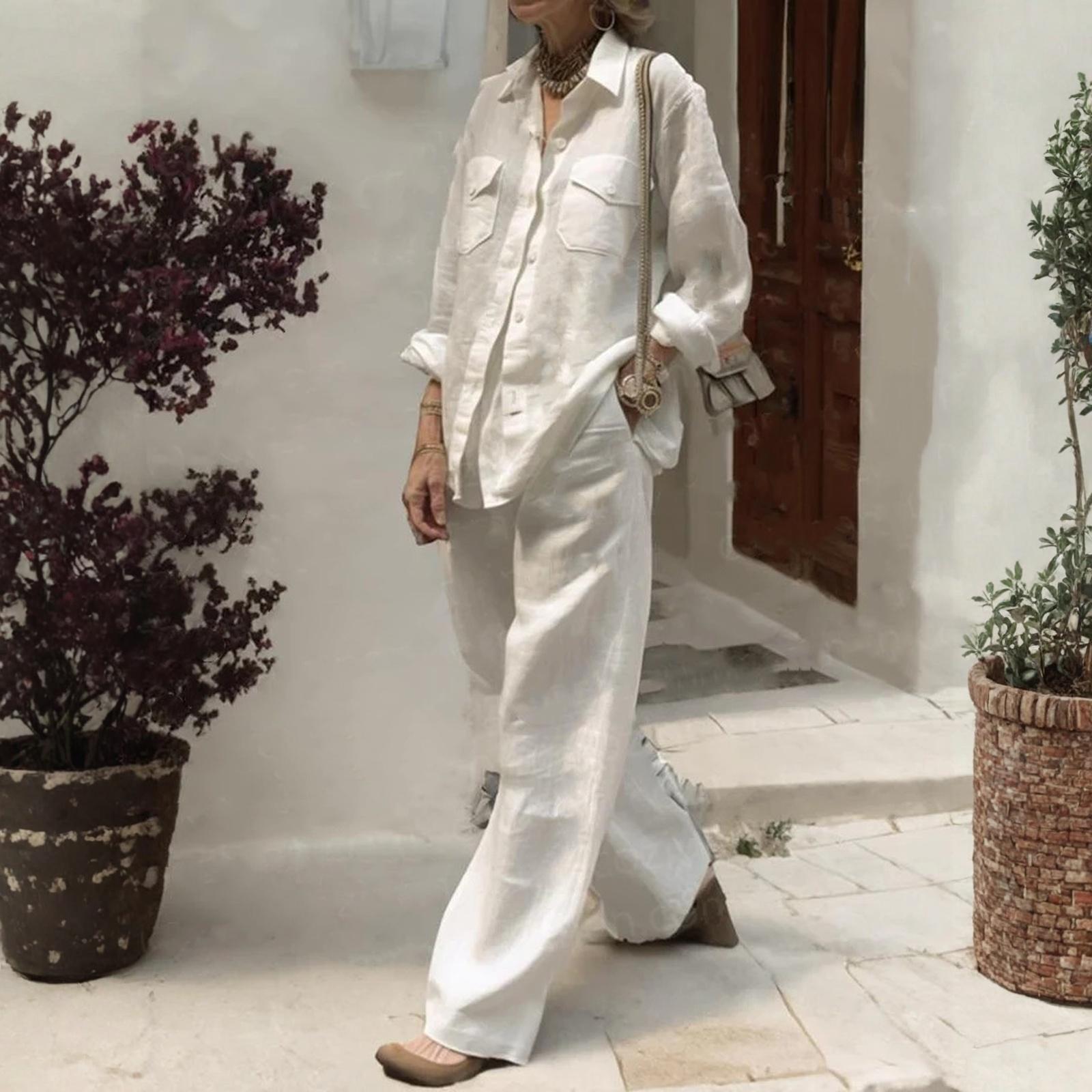 

Fashionable Women s Long-Sleeved Shirt And Loose-Fitting Pants Two-Piece Set XL