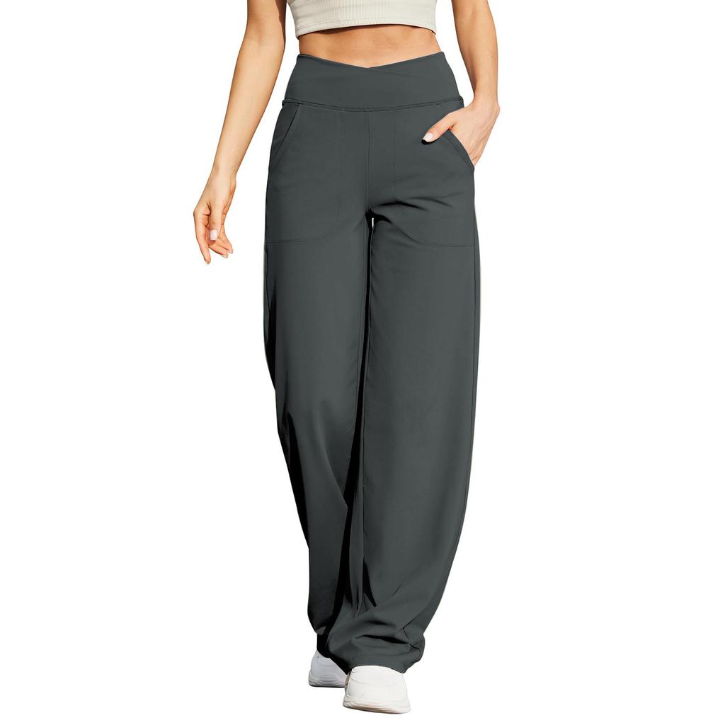 Damen High Waist Wide Leg Hose mit Taschen Weicher Dehnbarer Stoff Geeignet für Yoga Workout Freizeitkleidung und Loungewear