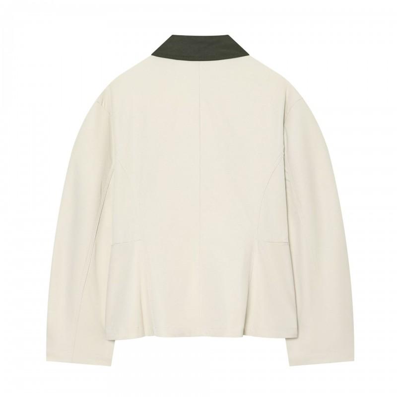 Womens Korean Style Casual Jacket White Contrast Collar Slim Fit Daily Wear