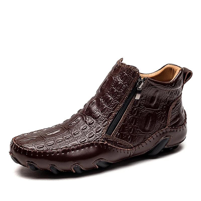 10AMen Krokodilläder Skor Ankelstövlar Vinter Casual Skor för Män Märke Retro Loafers Bekväma Sneakers Skor Skor