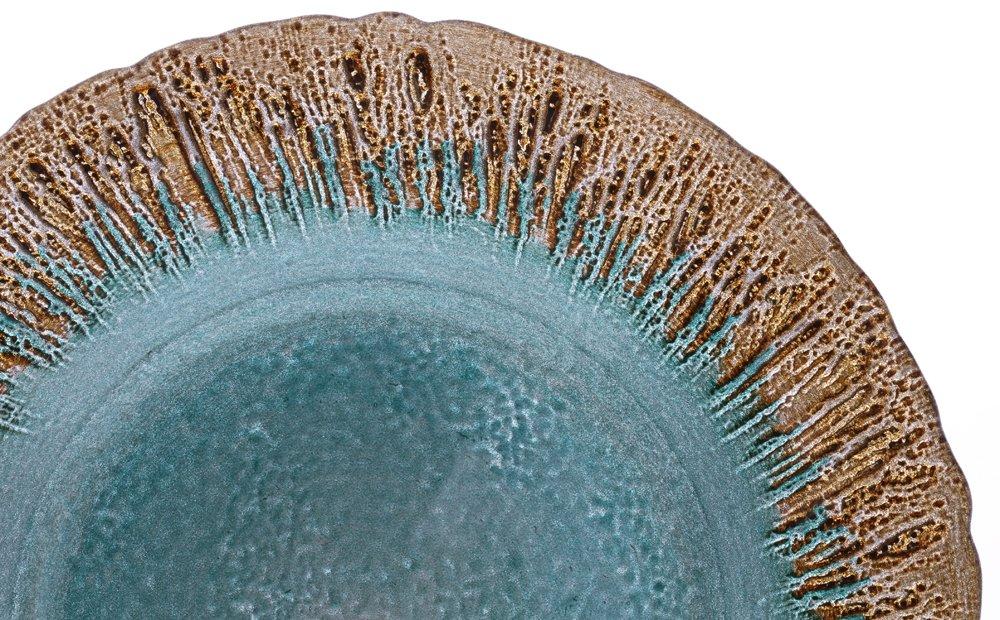 Vetro Felice Medium Plate, Turquoise and Gold, 21.5cm, "Happy Glass Flash" Design, 349122P