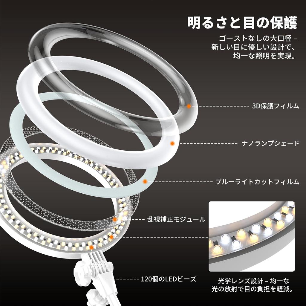 [Lighting for ZOOM, Video Conferencing, and Teleworking] Ring Light, Desktop Stand, Height Adjustable, 3 Color Modes, 10 Brightness Levels, 1500 Lumen