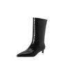 Fashion New Autumn Winter Split Leather Women Boot Mid-calf Boots for Women Pointed Toe Fashion Boot Handmade Black Boots Stiletto Heels