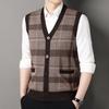 Men's Sweater Vest Casual Sleeveless Knit Jackets Men Plaid V-neck Cardigans Man Clothes Knitted Waistcoat