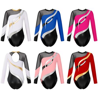 Kids Girls One Piece Leotard Shiny Rhinestone Decorated Gymnastics Jumpsuit Practice Outfits