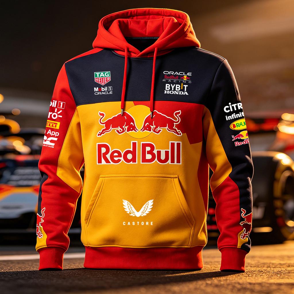 Abbigliamento da Uomo per Primavera e Autunno Red Bull F1 Racing e Motociclismo, Stile di Nicchia Red Bull, Nuovo Stile Stampato a Maniche Lunghe