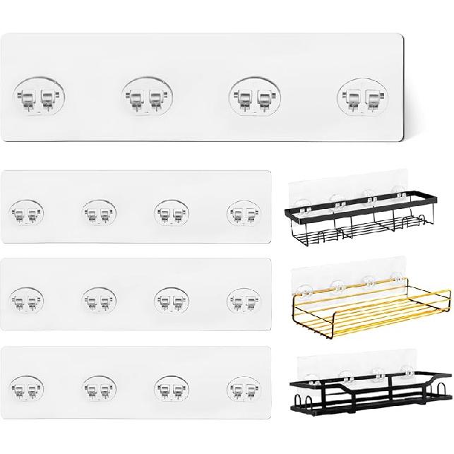 14 Pack Shower Caddy Adhesive Replacement, Strong Shower Shelf Adhesive Hooks for Corner Shelf Basket, Bathroom Rack, Kitchen Rack and Soap Holder 4 Pack 10.23 L