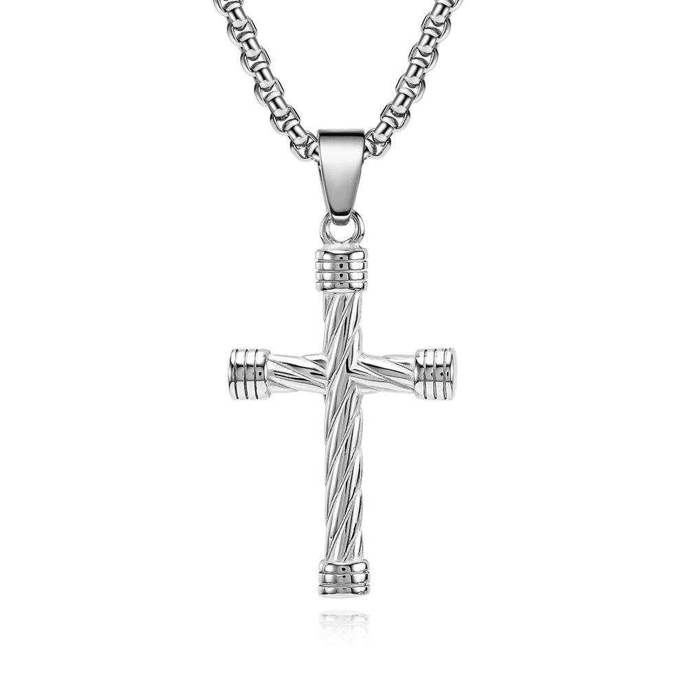 Original New Twist Twist Stainless Steel Cross Pendant Hip Hop Retro Domineering Creative Men s Titanium Steel Pendant 60CM