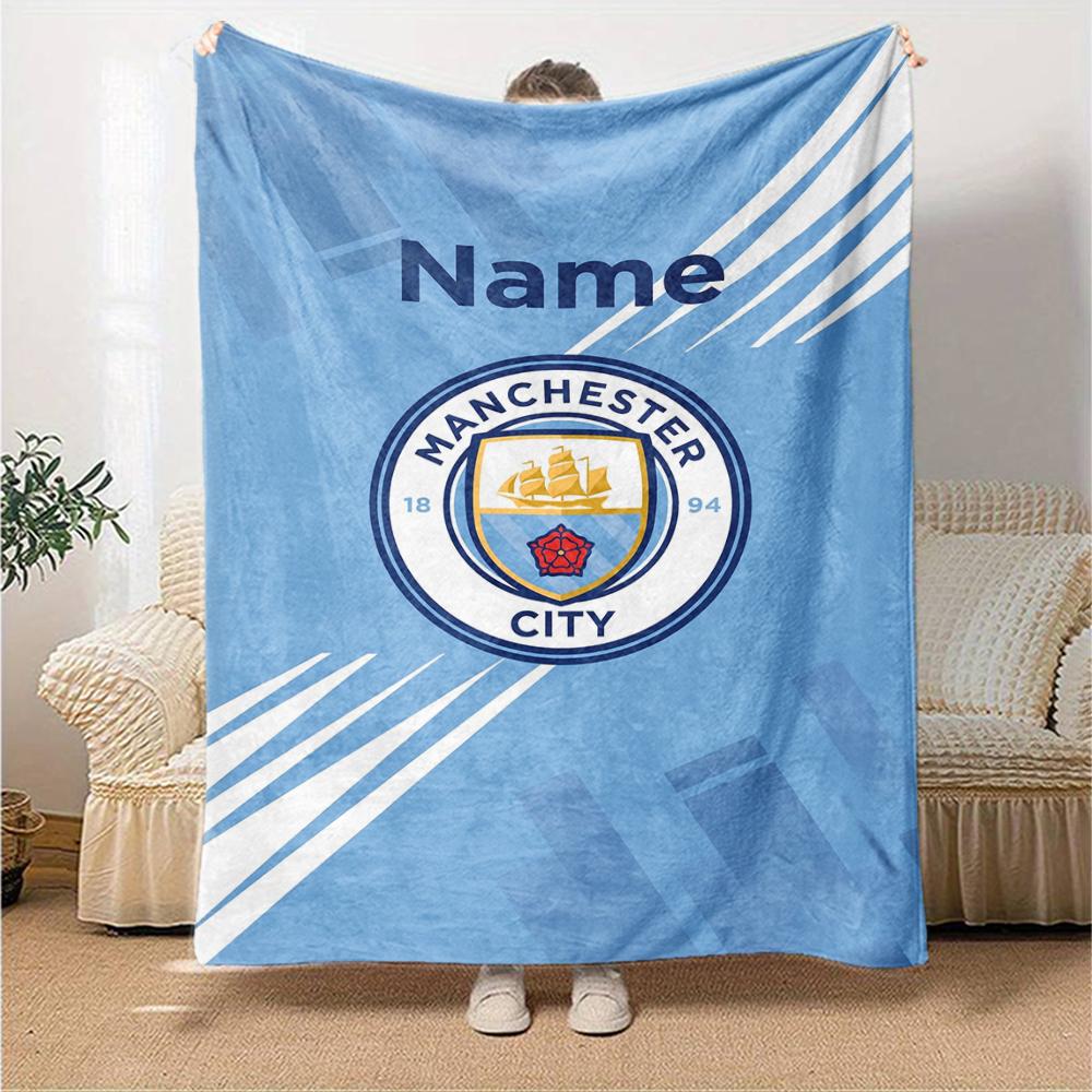 Custom Name Manchester City Theme Printed Blanket Perfect For Couch Bed Travel Outdoor Use Machine Washable Cozy Durable