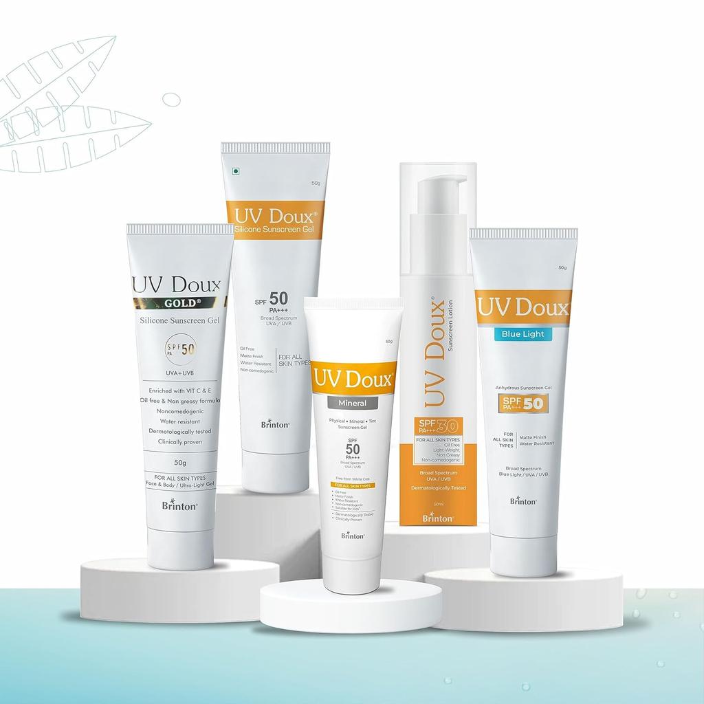 Brinton UV Doux SPF 50 PA+++ Mineral Based Sunscreen Gel | No White Cast | Tinted & Water Resistant | UVA/UVB Protection | Men, Women & Children - 50g