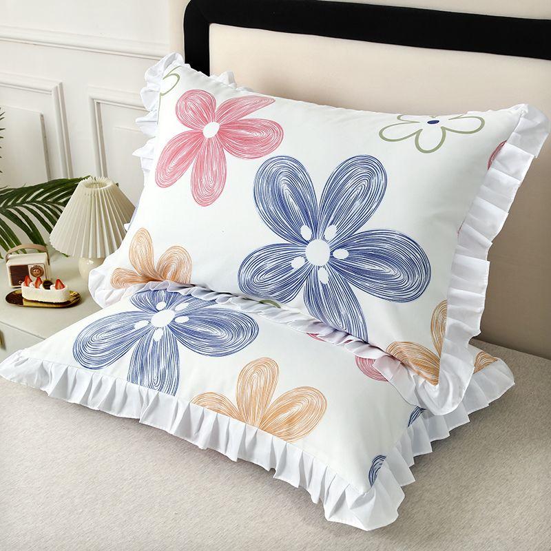 2pcs Fresh Floral Print with Lotus Leaf Edge Wood Ear Pillowcase Pillowcase*2, Without Pillow Core Pillow Core Pillow Protector Soft and Comfortable