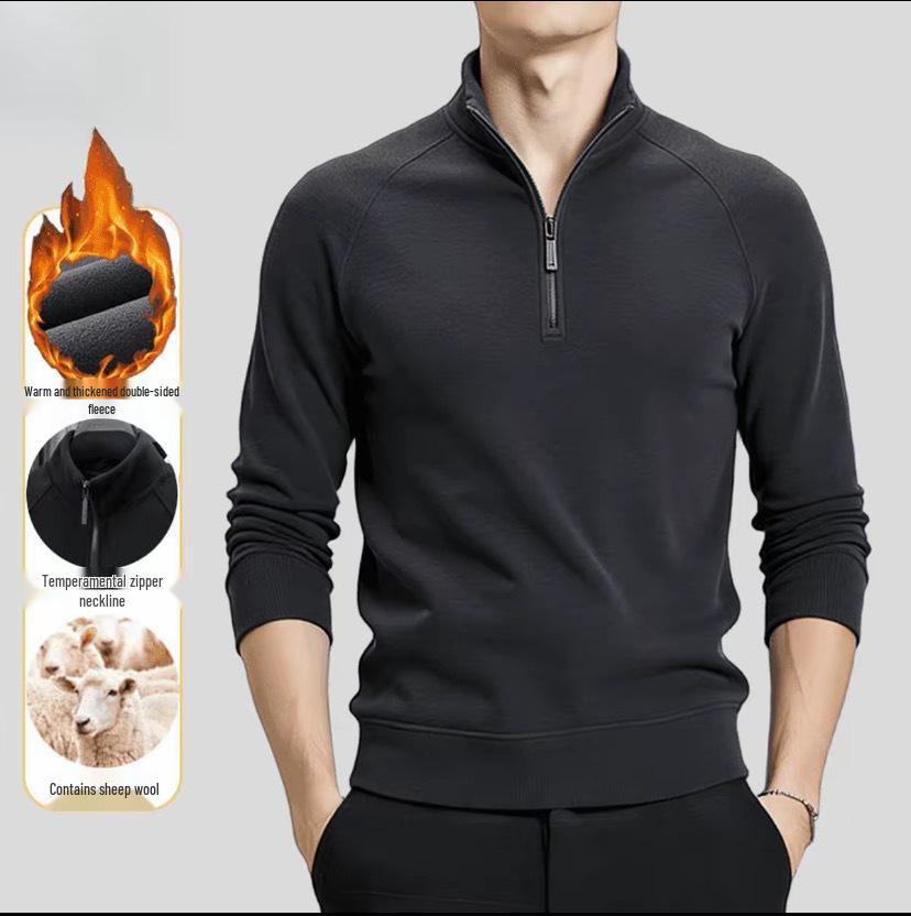 Men's Stylish Wool Cashmere Zipper Hoodie - Double-Sided Thermal Fabric for Autumn and Winter.