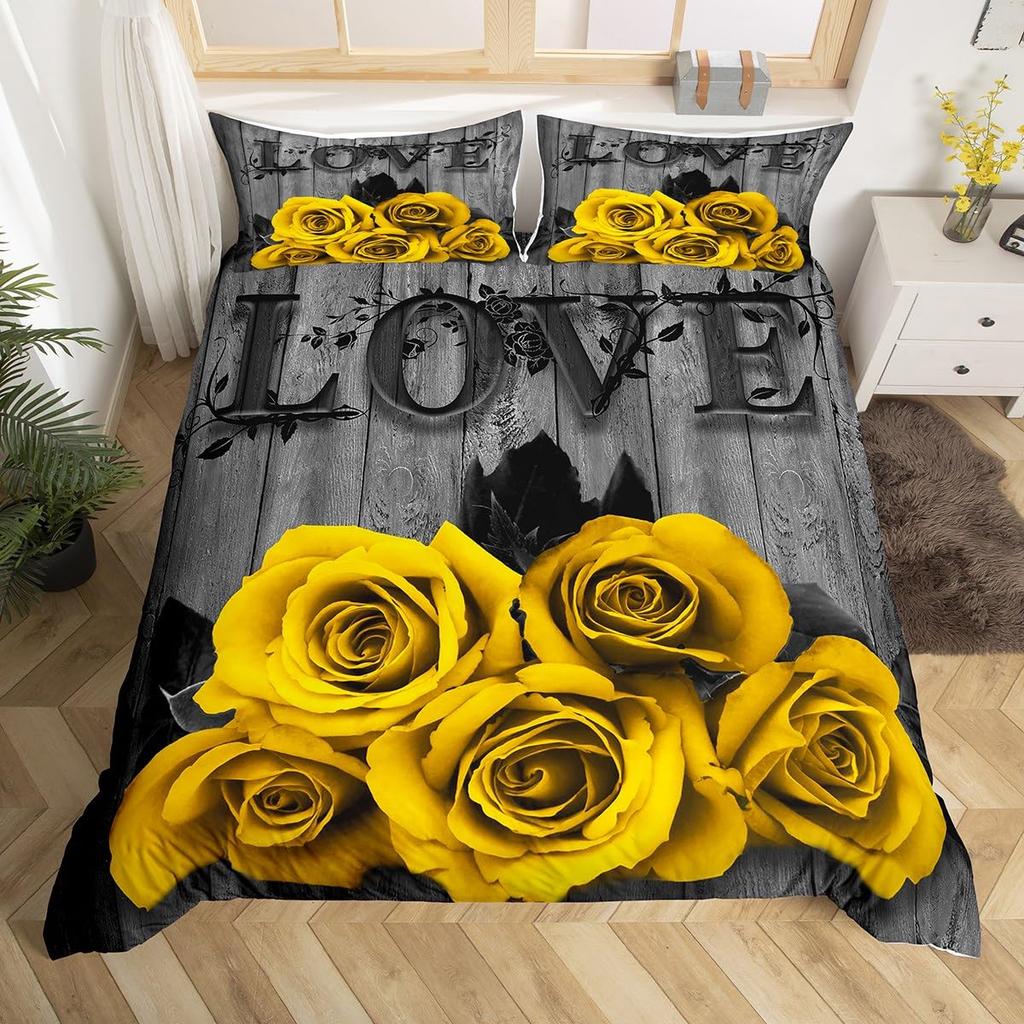Yellow And Grey Themed Duvet Cover Sets Queen Lightweight Down Quilt Covers Bedroom Decor Abstract Art Bedspread Covers No Quilt