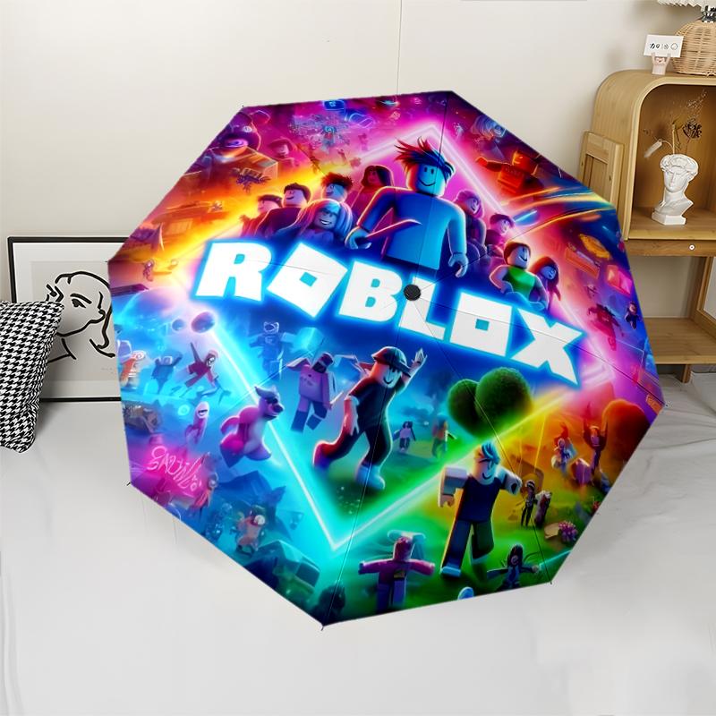 Roblox Print Automatic Umbrella, 8 Rib Iron Frame, Plastic Handle, Suitable for Outdoor Travel &Daily , Ideal Gift